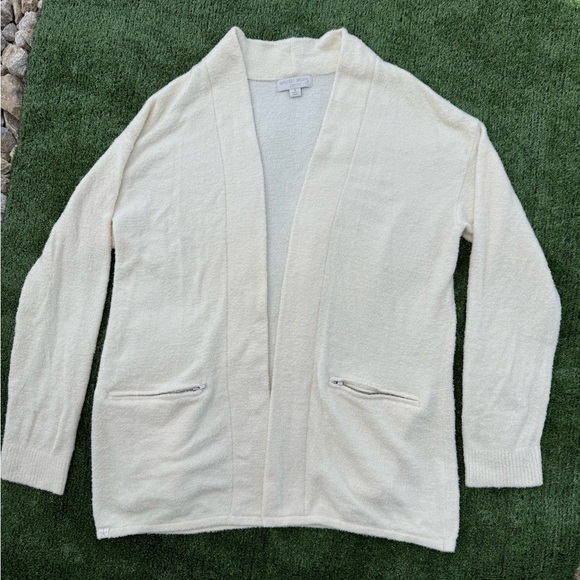 Barefoot Dreams CozyChicLite Cream Zip Pocket Cardigan, Size Medium - Picture 1 of 5